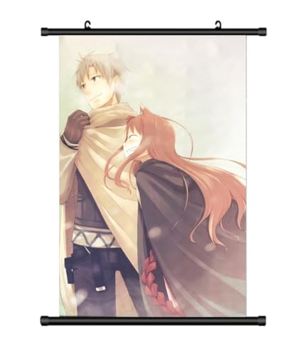 KARMA-X Großes 60x90CM Spice and Wolf Kakemono Rollbild | Anime Manga Stoffposter Wallscroll | Wanddeko Geschenk |Motiv: Holo & Lawrence von KARMA-X