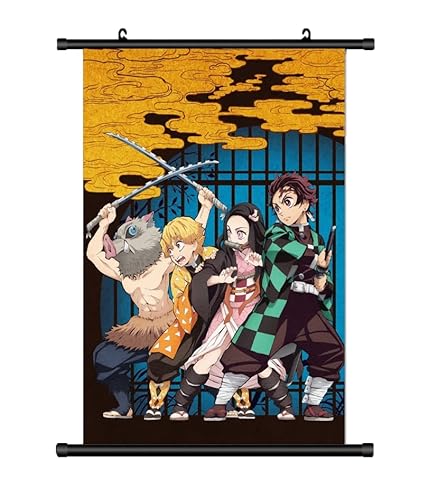 KARMA-X Großes 60x90CM Dämonen Slayer Tanjiro Nezoko Zenitsu Inosuke Kakemono Rollbild | Anime Manga Stoffposter Wallscroll Poster | Wanddeko Geschenk von KARMA-X