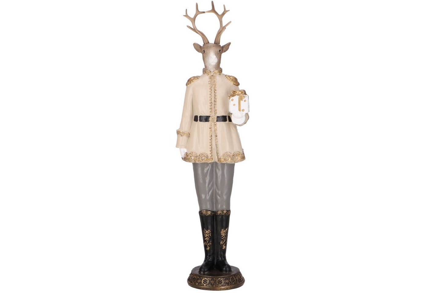 KARMA Dekofigur Deko Hirsch stehend Beige Schwarz Weihnachtsdeko (Weihnachten Winterdekoration Tierfigur, Dekohirsch Hirschdekoration), Tanne od. Geschenk Dekofigur von KARMA