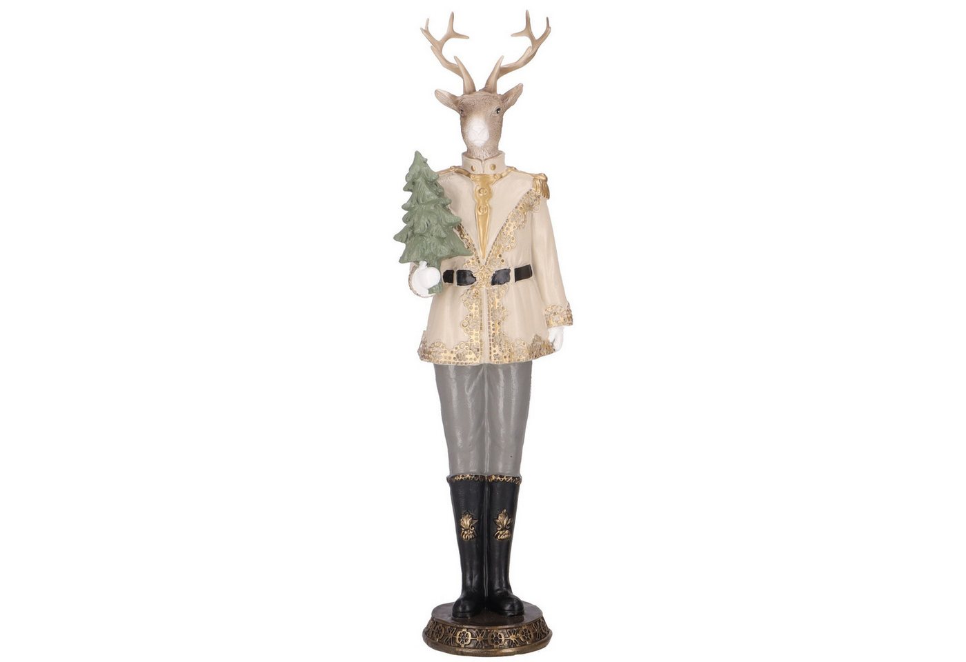 KARMA Dekofigur Deko Hirsch stehend Beige Schwarz Weihnachtsdeko (Weihnachten Winterdekoration Tierfigur, Dekohirsch Hirschdekoration), Tanne od. Geschenk Dekofigur von KARMA