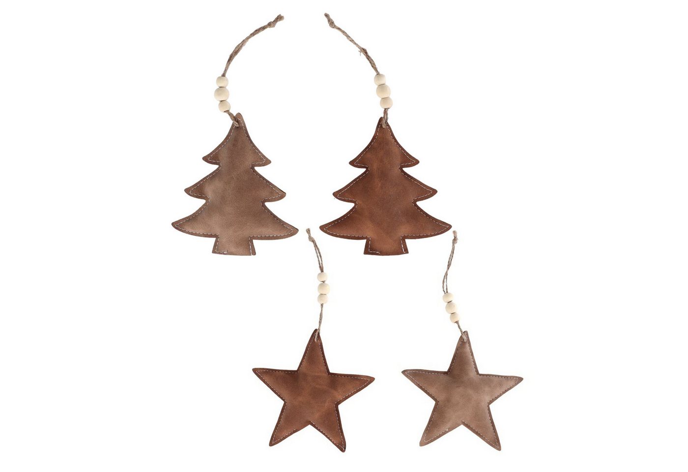 KARMA Dekohänger Weihnachtsdeko 4er Set Tannenbäume Sterne PU Leder (Tannenbaumschmuck Christbaum Deko, 4 St., Weihnachten Winter Winterdeko), Christbaumschmuck Dekohänger Hängedekoration von KARMA