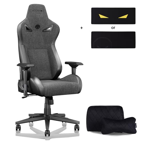 KARNOX Game Stuhl Stoff Gamer Ergonomischer Stühle Game Sessel Game Chair Bürostuhl Schreibtischstuhl Computerstuhl Racing PC Stuhl 4D Armlehne höhenverstellbar 155°Neigungswinkel Dunkelgrau von KARNOX