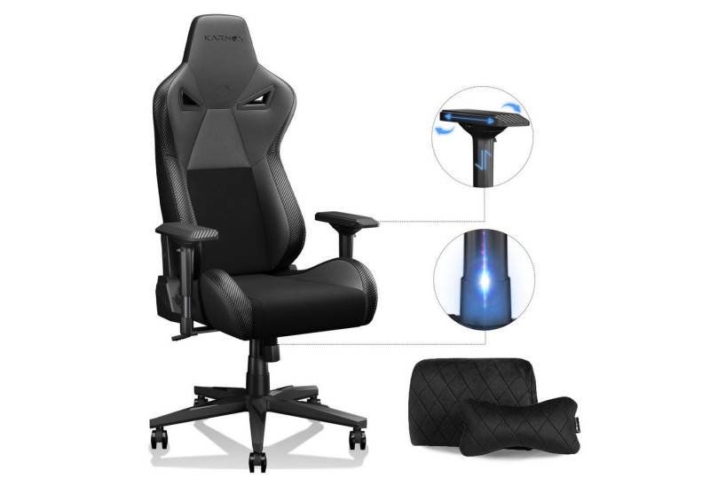 KARNOX Gaming-Stuhl Bürostuhl Ergonomisch Wippfunktion bis zu 155° Schreibtischstuhl (Ergonomische Stuhl, Integrierter 3D-verstärkter Stahlrahmen, 4D Carbonfaser-Armlehnen), Sitzhöhe verstellbar um 10 cm, 360° kratzfeste, geräuscharme PU-Rollen von KARNOX