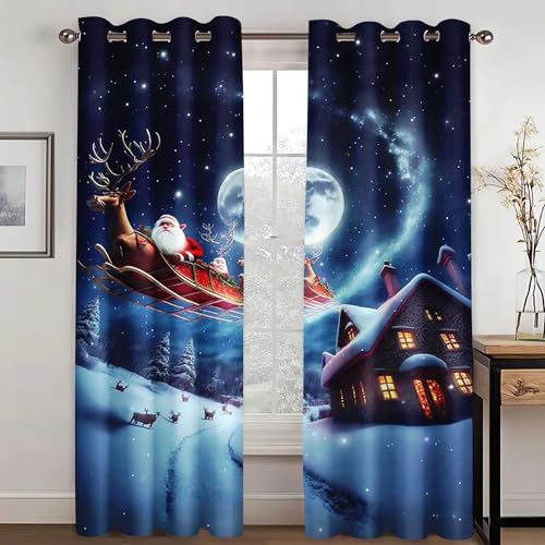 KARPIX Gardinen Blickdicht Weihnachten Verdunkelungsvorhang Mit Ösen, Rot Grün Karo Vorhänge Weihnachtsmann Fenstervorhang Für Kinderzimmer (220x215cm(2x110x215cm),1) von KARPIX