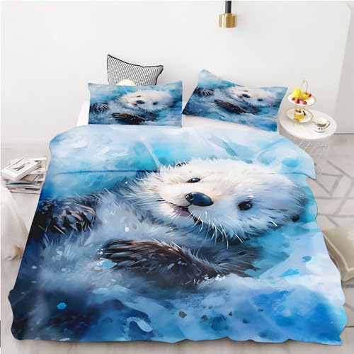 KARPIX Otter Kinder Bettwäsche Set Cartoon Seeotter bettwäsche 135x200 süßes Otter Tier Bettbezug Für Mädchen Kinder Und Jugendliche (9,Single 135x200CM) von KARPIX