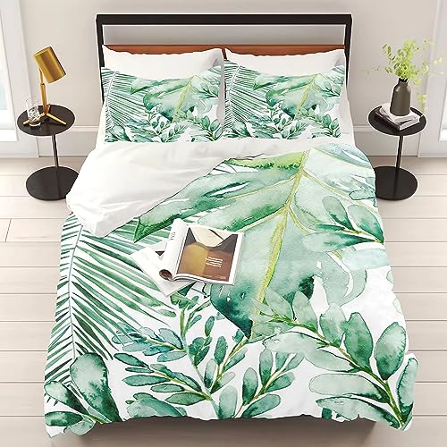 KARPIX Palmblatt Bettwäsche 135x200 cm Tropische Grüne Pflanze Monstera Bettbezug Set mit Kissenbezug, Natur Thema Schlafzimmer Dekor (1,Single 135x200CM) von KARPIX