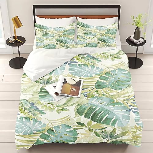 KARPIX Palmblatt Bettwäsche 135x200 cm Tropische Grüne Pflanze Monstera Bettbezug Set mit Kissenbezug, Natur Thema Schlafzimmer Dekor (10,Single 135x200CM) von KARPIX