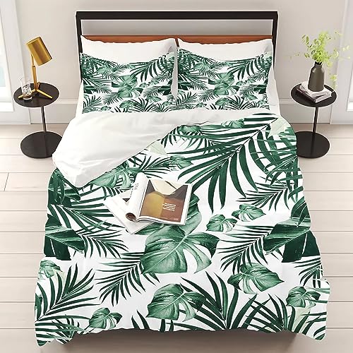 KARPIX Palmblatt Bettwäsche 135x200 cm Tropische Grüne Pflanze Monstera Bettbezug Set mit Kissenbezug, Natur Thema Schlafzimmer Dekor (5,Single 135x200CM) von KARPIX