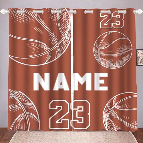 KARPIX Personalisierte Vorhang Mit Namen, personalisierte Basketball Fenstervorhänge für Athlet Basketballfan, personalisiertes Geschenk Für Kinder Jugendliche (A,220x215cm(2x110x215cm)) von KARPIX