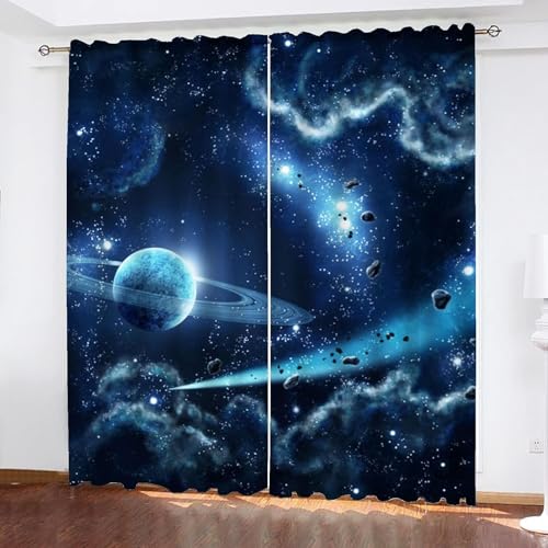 KARPIX Planeten des Weltraumuniversums Verdunkelungsvorhänge Mit Ösen Blickdicht Gardine Für Kinder Und Jugendliche, 2 Paneele (A,220x215cm(2x110x215cm)) von KARPIX