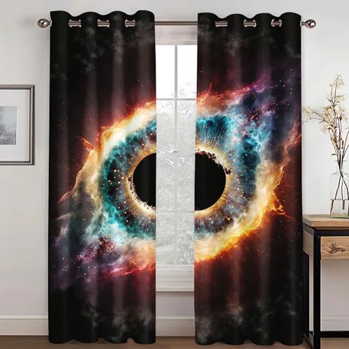 KARPIX Universum Planet Fenstervorhang Weltraum Sternenklar vorhänge Mit Ösen Blickdicht Gardine Für Kinder Und Jugendliche, 2 Paneele (3,220x215cm(2x110x215cm)) von KARPIX