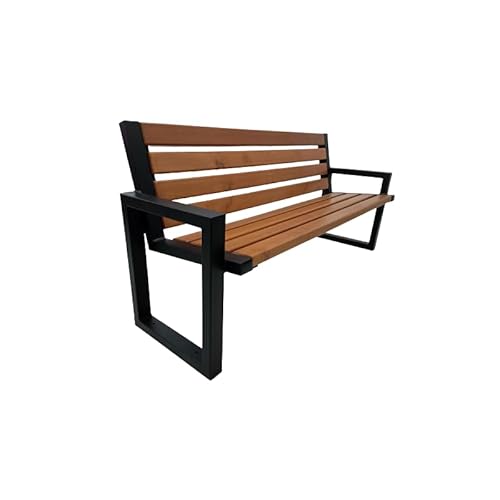KARSTAL Rzym L Gartenbank, 174 cm – robuste Gartenbank Metall mit Holzoptik – Sitzbank Outdoor, geeignet für Garten, Park oder öffentliche Flächen – Nussbaum – Bodenmontage von KARSTAL