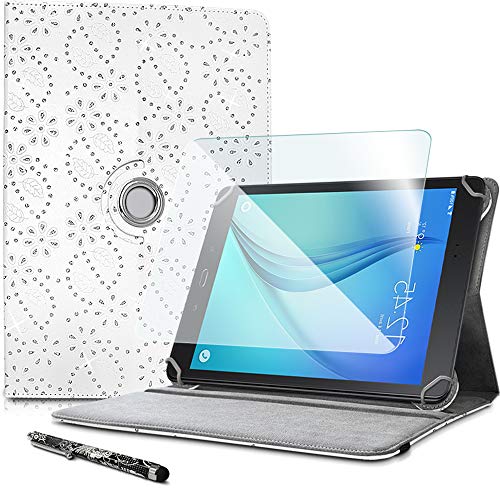 Karylax Set Schutzhülle mit Strasssteinen, Weiß + Displayschutzfolie aus flexiblem Glas + Eingabestift für Logicom La Tab 107 von KARYLAX