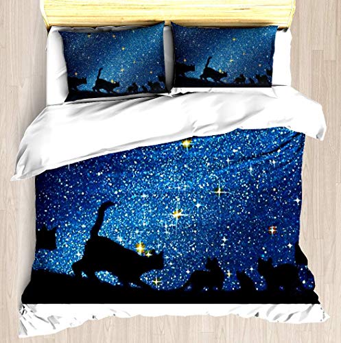 KASABULL Bettwäsche Warrior Cats (Die Neue Prophezeiung, Mitternachts-Originalcover) Bettbezug Set mit Marmor Muster, 3 teilig microfaser Bettwäsche warme Bettbezüge mit Reißverschluss 135x200 cm von KASABULL