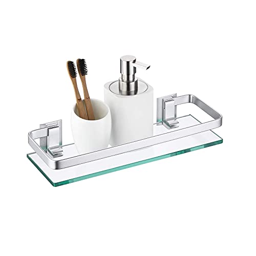 KASAN KüchenregalWandablage Aus Glas Badregal - Wandregal Bad & WC - Badablage Für Spiegel & Waschbecken - Glasregal Badezimmer-Regal Mit Reling Aus Chrom & Glasablage Klar,50CM von KASAN