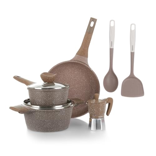 KASANOVA Antihaft-Topfset 0% Fett, Induktionskochgeschirr für alle Kochfelder, Pfannen- und Topfset mit 4-Schicht-Antihaftbeschichtung und modernem Design (8) von KASANOVA