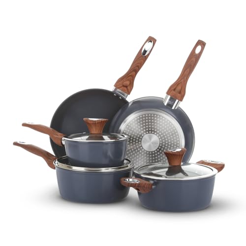 KASANOVA New Ceramic – Topf- und Pfannenset mit Keramikbeschichtung, Induktionsgeeignet, Antihaft-Töpfe und Pfannen mit Glasdeckeln (Petrol, 8-teiliges) von KASANOVA