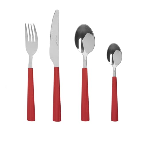 Kasanova 1 16-teiliges Edelstahl-Besteckset mit rotem Griff-Streifen, 18/0 ABS-Kunststoff Kasanova 1 16-teiliges Edelstahl-Besteckset mit rotem Griff-Streifen, 18/0 ABS-Kunststoff von KASANOVA