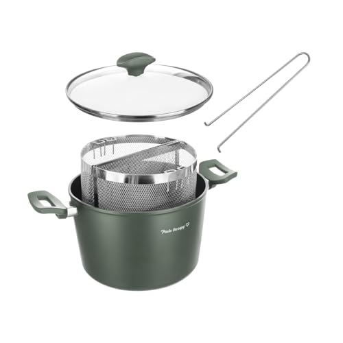 Kasanova 1 PASTAIOLA CM22 MIT ZWEI KÖRBEN UND DECKEL. GRÜN, Geschmiedetes Aluminium Edelstahl 18/10 Glas von KASANOVA
