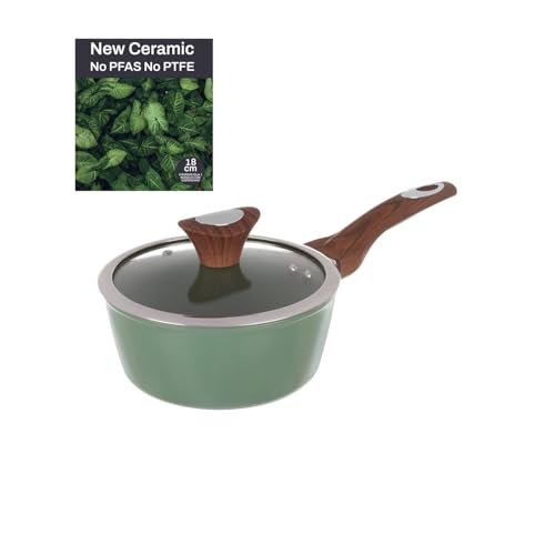 Stielkasserolle 18 cm mit grünem Deckel New Ceramic Stielkasserolle 18 cm mit grünem Deckel New Ceramic von KASANOVA