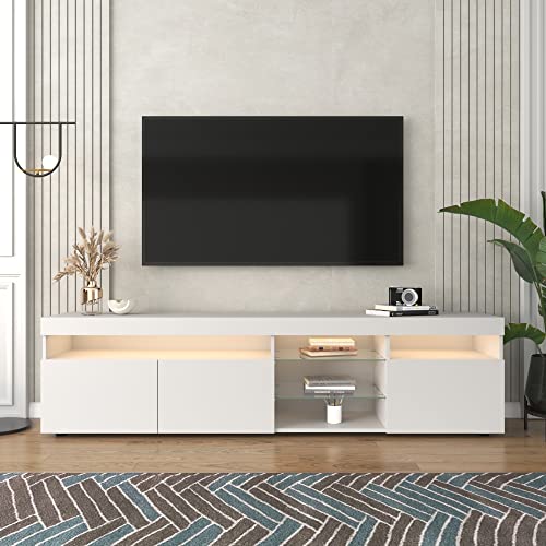 KASENFASHION Weißer moderner TV-Schrank, helles Panel, Variable LED-Beleuchtung, Wohn- und Esszimmer 180X35X45CM von KASENFASHION