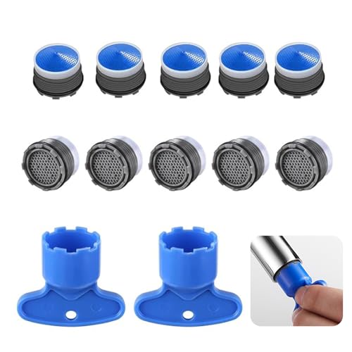 KASESSS 10Stück Wasserhahn Sieb Set, Strahlregler M18.5, Perlatoren für Wasserhähne, M18.5 für Perlator mit 2 Mischdüsenschlüssel, Kunststoff Wasserhahn Siebeinsatz, Wasserhahn Belüfter für Bad, Küche von KASESSS