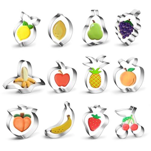 KASESSS 12 Stück Ausstechformen Obstform, Brotausstecher für Kinder Niedliche, Keksausstecher Edelstahl, Fondant Ausstecher, Cookie Cutter, Fondant Formen für Kekse Torten Schokolade Backen KASESSS 12 Stück Ausstechformen Obstform, Brotausstecher für Kinder Niedliche, Keksausstecher Edelstahl, Fondant Ausstecher, Cookie Cutter, Fondant Formen für Kekse Torten Schokolade Backen von KASESSS