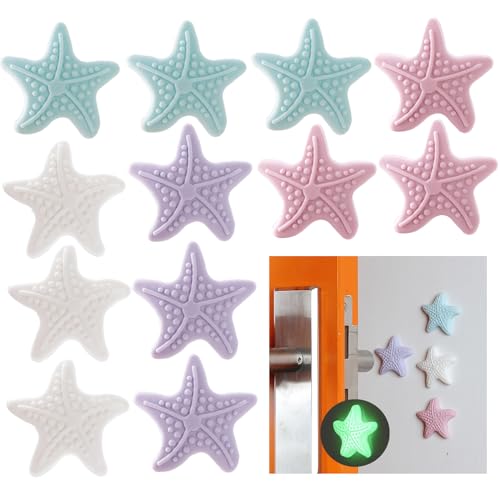 KASESSS 12 Stück Gummipuffer Selbstklebend, Leuchtend Türklinkenpuffer, Silikon Türstopper Wand, Form Seesterns Anschlagpuffer, Niedlich Türpuffer Wand, Wandschutz Türklinke für Stoßfest Geräuscharm von KASESSS