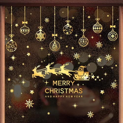 KASESSS 150 Stück Fensterbilder Weihnachten, 6 Blätter fensterdeko weihnachten weihnachtsdeko weihnachts fensterbilder Weihnachten Aufkleber Statisch Haftende PVC Weihnachten Aufkleber(Gold) von KASESSS