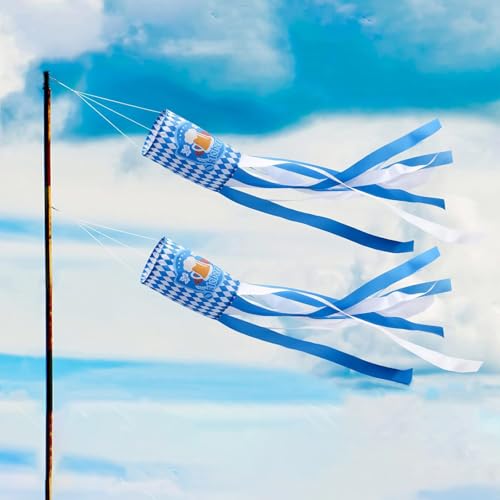 KASESSS 2 Stück Bier Windsack, 100cm Windsack für Draußen, Windfahne für Sommer Bier Parteien, Windfahne für Draußen für Patio Rasen Terrasse Garten Balkon Camping Hängende Dekoration von KASESSS