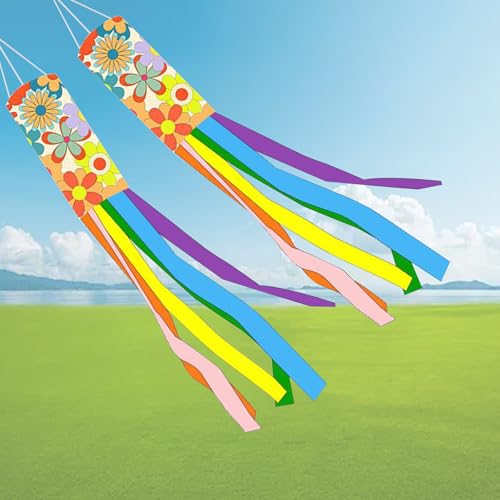 KASESSS 2 Stück Blumen Windsack, 100cm Windsack für Draußen, Bunt Windfahne Stabile Aufhängung, Windfahne für Draußen für Außenbereich Patio Rasen Terrasse Garten Balkon Camping Dekor von KASESSS