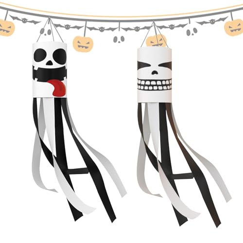 KASESSS 2 Stück Halloween Windsack, Geist Windsack für Draußen, 100cm Windfahne, Windfahne für Draußen Halloween Hängende Dekoration für Außenbereich Patio Rasen Terrasse Garten Balkon Camping Dekor von KASESSS