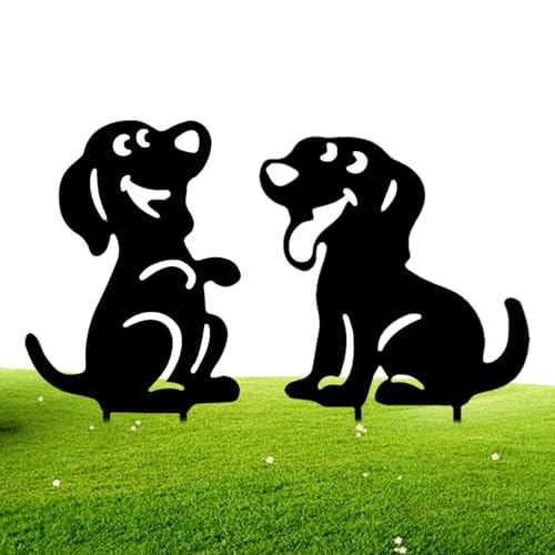 KASESSS 2 Stück Hund Gartenstecker, Acryl Dekostecker Garten Einfach Einsteckbare, Garten Stecker Draußen Deko für Outdoor Indoor Balkon Garten Rasen Terrasse Topfpflanze Decor (Schwarz) von KASESSS