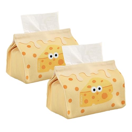 KASESSS 2 Stück Taschentuchspender, Stoff Kosmetiktücher Box, Niedlich Käse-Muster Taschentuchbox, Kreativ Tücherbox, Taschentücher Box Spender für Badezimmer Schlafzimmer Esszimmer Büro(Gelb) von KASESSS