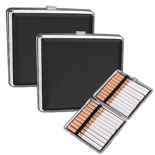 KASESSS 2 Stück Zigarettenetui Leder Metall, PU Cigarette Case für 20 Zigaretten, Zigarettenschachtel mit Schnappverschluss, Zigarettenbox Zigarettenhülle 3.94*3.74*0.75 Zollfür Hosen und Hemdtaschen von KASESSS