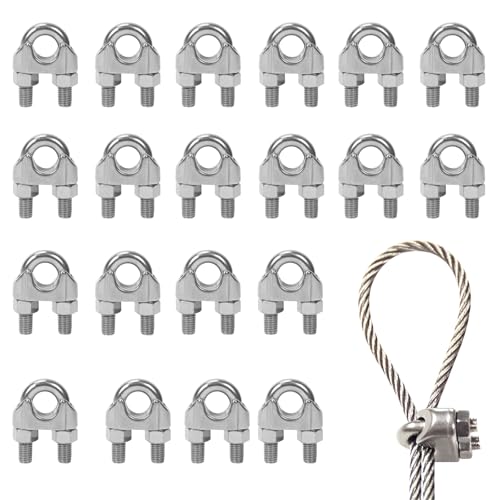 KASESSS 20Stück Drahtseilklemme 4mm, Edelstahl M4 Seilklemme, Seilklemmen 4mm, Bügelseilklemme U Bolzen Stahlseil Klemme für Drahtseil 4mm, Drahtseilklemmen für Stahlkabel Stahldraht Stahlseil Fixiert von KASESSS