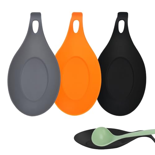 KASESSS 3 Stück Silikon Löffelhalter, Weich Löffelablage Küche, Hitzebeständig Spoon Rest Aufhängbar Kochlöffelhalter Mandelform Kochlöffelablage für Löffel Gabel Besteck Restaurant Küchenhelfer von KASESSS