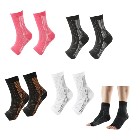 KASESSS 4 Paare Orthopädische Kompressionssocken, Elastizität Neuropathie Socken, Fußgelenkbandage Damen Herren, Weich Bequem Orthopädische Socken, Fußbandage für Sport, Fitness, Alltag, L/XL von KASESSS