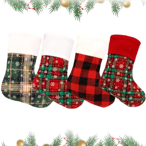 KASESSS 4 StüCk Klassisch Weihnachtsstrumpf,9 Zoll Gestrickt Weihnachtssocken Zum BefüLlen Kariert Weihnachtssocken Deko Zum AufhäNgen,Christmas Stockings FüR Kamin,Weihnachtsbaum,Wand,Treppe von KASESSS