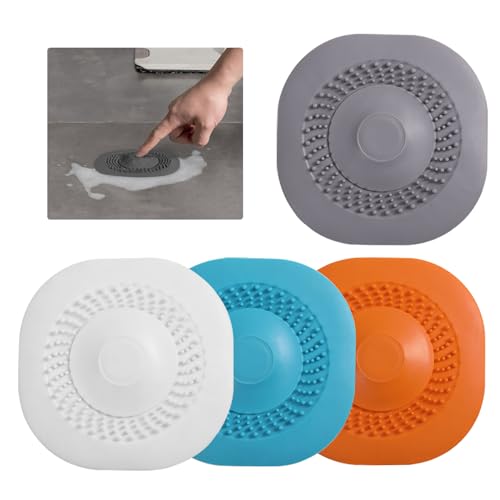 KASESSS 4 Stück Abflusssieb Silikon, 2 in 1 Haarfänger Dusche mit Schalter, Haarsieb Dusche Universal Silikonsiebe Abfluss Dusche Weich Duschsieb Abfluss Haare für Küche Dusche Badewanne von KASESSS