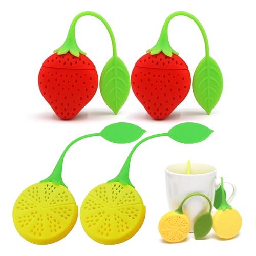 KASESSS 4 Stück Teesieb Lustig, Silikon Tee Ei, Teesieb für Losen Tee, Tee Sieb Modellierung von Obst, Teeei für Losen Tee Lustig, Tea Infuser für Teekannen, Tassen, Teeflaschen, für Teeliebhaber von KASESSS