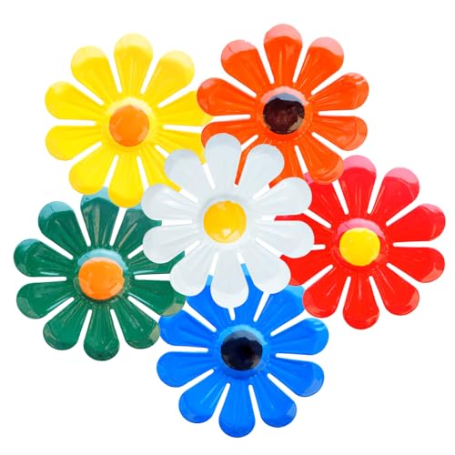 KASESSS 6 Stück Metall Blumen Wand Deko, Gartendeko Metall Wanddekoration, Balkon Deko, Bunte Garten deko, 3D Hängende Wanddeko metall für Zaun Hof Veranda Terrasse Hinterhof Balkon Indoor Dekor von KASESSS
