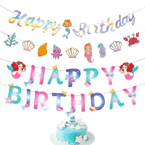 KASESSS Geburtstagsdeko Meerjungfrauen-Motiv Kindergeburtstag Deko 1,2 M Lang Girlande Geburtstag Niedliche Papier Geburtstagsdeko MäDchen HäNgen Happy Birthday Dekoration Geburtstag Party von KASESSS