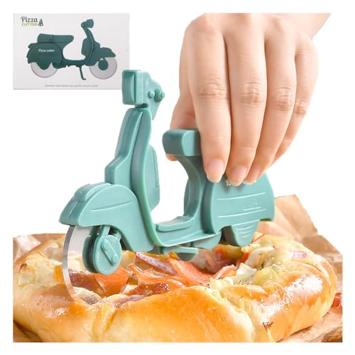 KASESSS Motorrad Pizzaschneider Lustig, Edelstahl Kunststoff Pizzaroller, Pizza Schneider mit Dual Scharfem Schneiderad & Ständer, Neuheit Pizza Cutter, Pizza Roller Lustige Küchenhelfer, Grüner von KASESSS