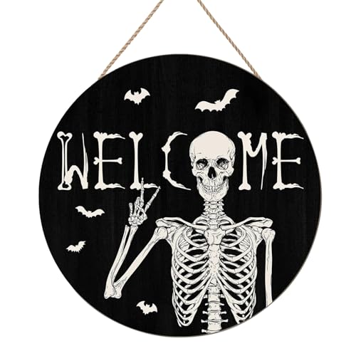 KASESSS Skelett Halloween Deko TüRschild Rund Holz HäNgend HaustüR Willkommen Halloween TüRdeko Gruselige HaustüRschild Halloween-Dekoration FüR Fenster, WäNde, HolztüRen 20x20cm Schwarz KASESSS Skelett Halloween Deko TüRschild Rund Holz HäNgend HaustüR Willkommen Halloween TüRdeko Gruselige HaustüRschild Halloween-Dekoration FüR Fenster, WäNde, HolztüRen 20x20cm Schwarz von KASESSS