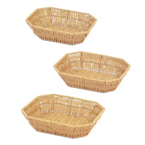 3pcs Imitation Rattan Oktagonal Obst Servingkorb Dekorative Snacks Tablett Plastik Brot Brotplatte Für Desktop von KASFDBMO