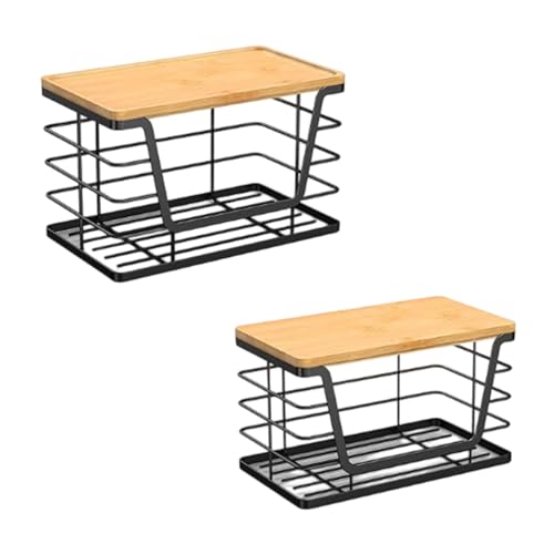 KASFDBMO Rostfreier, stapelbarer Müllbeutelhalter mit Holzdeckel für Schränke, Arbeitsplatten, Wandhalterung, 2-teiliges Set, Küchen-Arbeitsplatten-Organizer von KASFDBMO