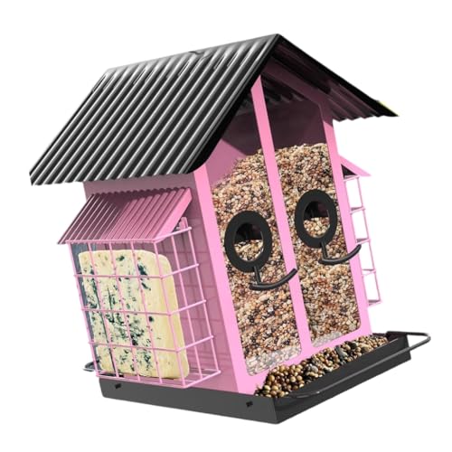 KASFDBMO Vogelfutterstation mit großer Kapazität für Garten und Terrasse, Sitzstange Design mit Metallkonstruktion zum Aufhängen im Freien von KASFDBMO
