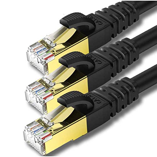 KASIMO 1m x 3 Stück Lan Kabel Netzwerkkabel Cat 8 Für 40Gbps Ethernet Kabel, Internet Patchkabel Superschnell Flexibel und Robust mit vergoldetem RJ45. Schwarz von KASIMO