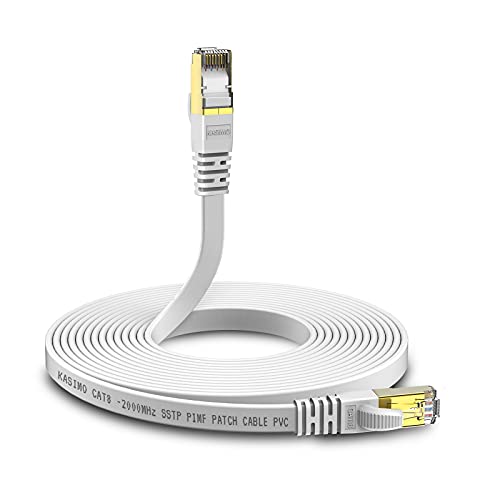 KASIMO CAT 8 Lan Kabel 2m Flach 40 Gbits / 2000MHz – Netzwerkkabel Cat 8 Gigabit - Ethernet Kabel mit vergoldetem RJ45 Patchkabel Weiß, 2 meter von KASIMO